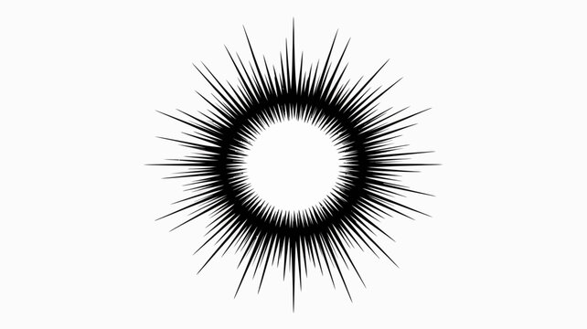 Dynamic black radial burst with sharp pointed rays emanating from a clear white center, symbolizing impact, speed, or surprise.