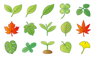 葉っぱ　葉　アイコン　イラストセット