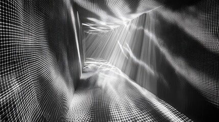 Digital tunnel connecting data network grid abstract geometry