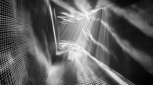 Digital tunnel connecting data network grid abstract geometry