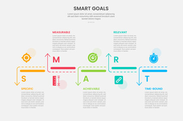 SMART goals infographic outline style with 5 point template with creative timeline up and down arrow on horizontal direction for slide presentation © teguhjatipras