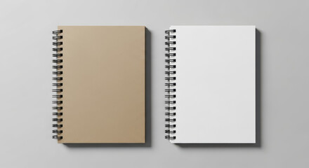 Two spiral bound notebooks one kraft cover one blank white