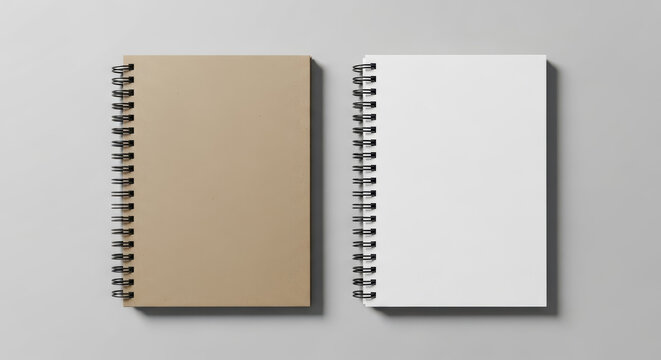 Two spiral bound notebooks one kraft cover one blank white