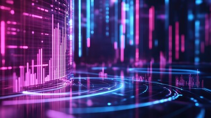 Digital data analysis holographic display with neon lines