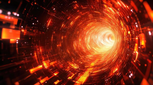Abstract digital data tunnel vortex traveling rapidly