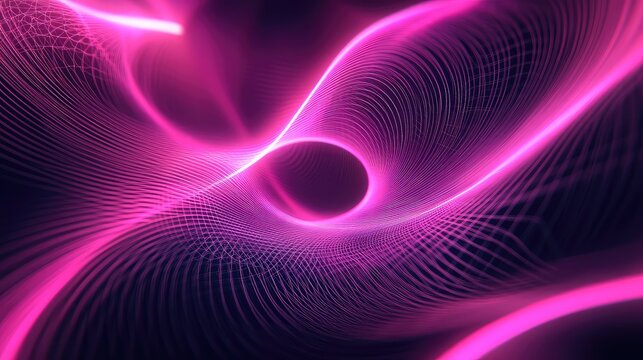 Pink neon light lines creating abstract tunnel effect - Powered by Adobe