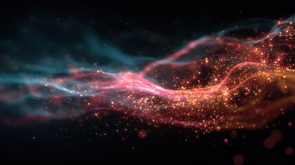 Obraz premium Flowing particle energy glowing blue and orange abstract background