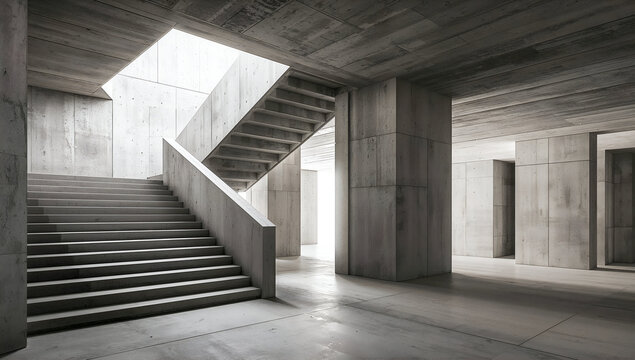Modern concrete architecture with stairs and geometric design