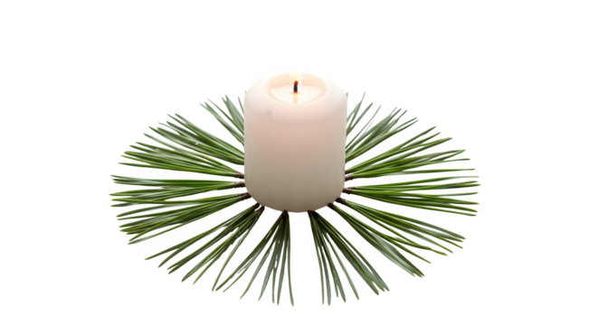 White candle with pine needle wreath isolated on transparent background for christmas decoration and holiday season celebration - Powered by Adobe