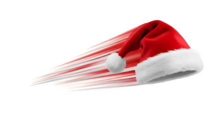 Santa hat with motion blur isolated on transparent background, symbolizing the speed and excitement of christmas and holiday deliveries
