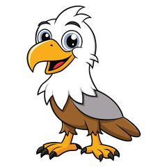 Cartoon Bald Eagle with White Head on White Background