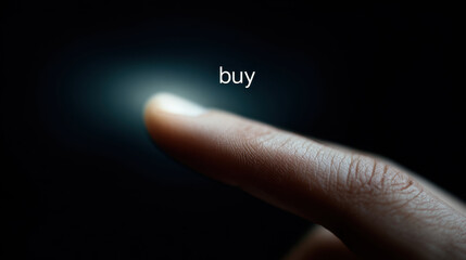 Close up finger tap buy mobile screen glow dark mood creates focused purchase intent