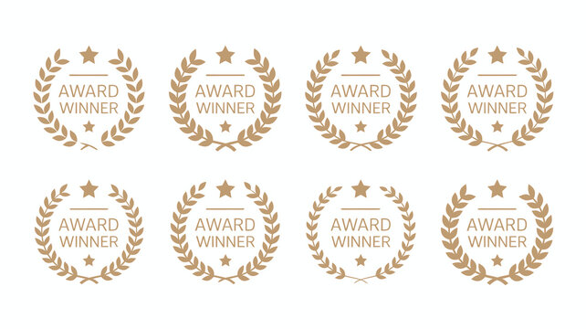 Gold award winner laurel wreath icons with star. recognition of excellence and achievement symbol. vector illustration.