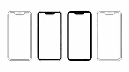 Modern smartphone frames set with various screen notch designs, blank display templates for app and web showcases.