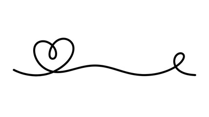 Minimalist continuous line drawing of a heart shape with an elegant wavy trail, symbolizing love, connection, and simplicity.