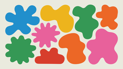 Vibrant abstract organic shapes in retro flat design style on a light background. colorful fluid blobs and modern playful forms.