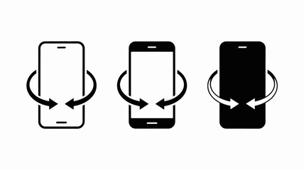 Smartphone screen rotation icon set with three distinct styles, illustrating mobile device orientation change for user interface design