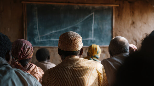 Financial literacy rural workshop community training adult classroom chalkboard learning