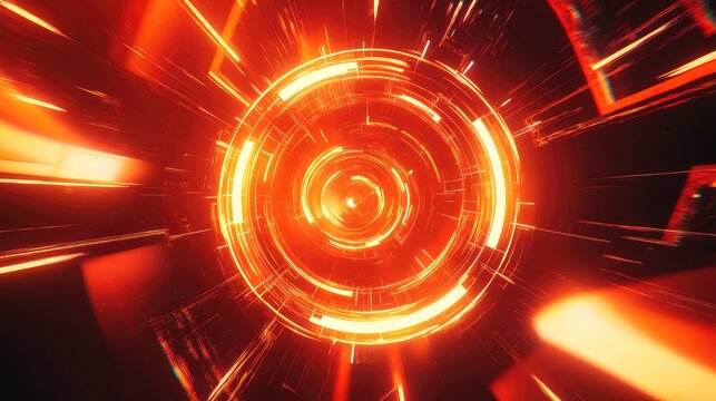 Digital data tunnel with glowing red light streaks