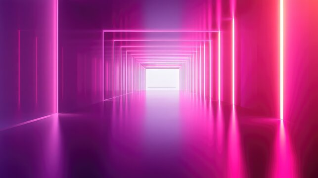 Futuristic neon glowing tunnel creating abstract infinity perspective