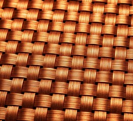 closeup view copper wire weave woven square-weave metal metallic industry