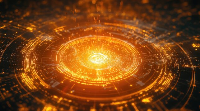 Orange glowing digital circuit with data processing concept - Powered by Adobe