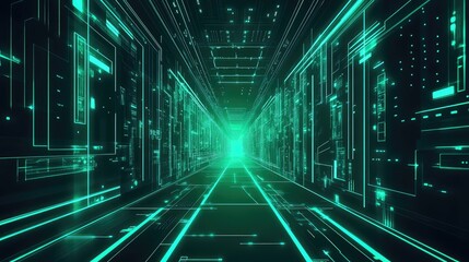 Digital data traveling through futuristic network tunnel
