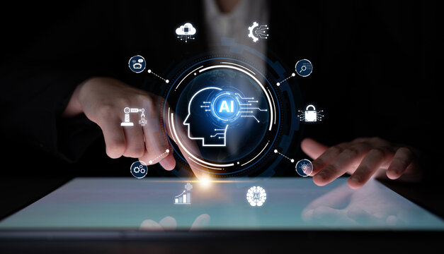 A concept of a global AI ecosystem centered on digital intelligence. Network integrates diverse applications like industrial automation, cloud computing, and fintech for worldwide innovation. Fermion