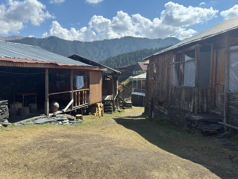 Rustic Wooden Houses in Traditional Mountain Village, Georgia