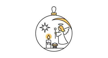 Elegant Christmas Nativity Vector Set Featuring Star, Candle, and Angel