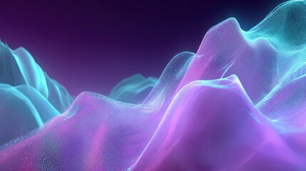 Abstract digital landscape with glowing purple and cyan particles