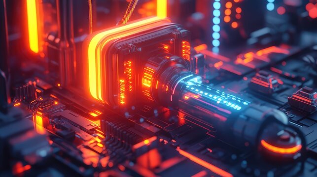 Connecting data signal on futuristic digital circuit board