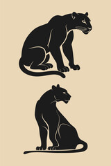 Black silhouette of panther on beige background. Vector illustration.