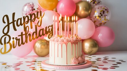 Celebrate with a stunning birthday cake adorned with flickering candles video - Powered by Adobe