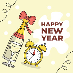 Festive new year celebration scene with champagne bottle