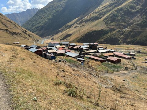 Remote Mountain Village in Narrow River Valley, Georgia