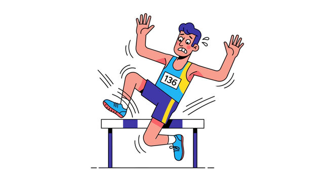Runner tripping over hurdle sports accident illustration