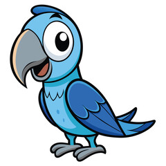 Cartoon Blue Macaw with Big Eyes on White Background Design