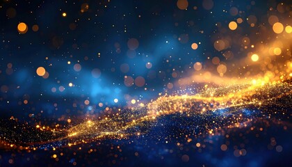 Dreamy dark blue background with gold particles