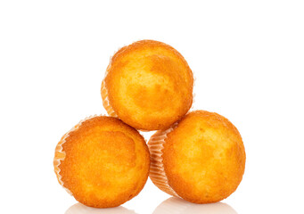 Sweet muffins isolated on white background, close-up.