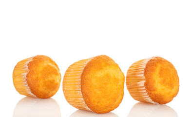 Sweet muffins isolated on white background, close-up.