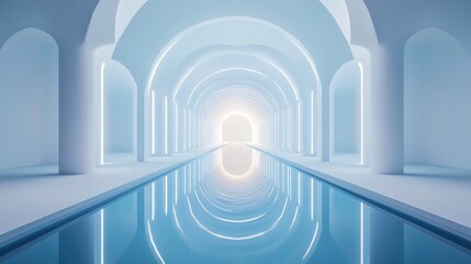 Fototapeta premium Modern architectural hallway with long reflective pool