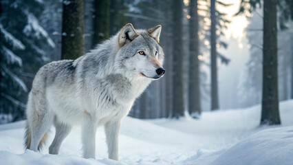 silver wolf in snow