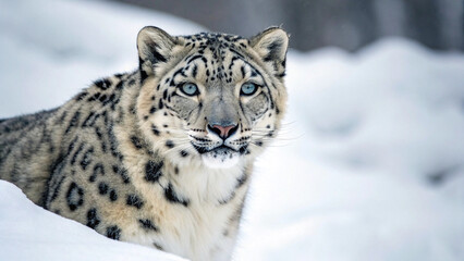 snow leopard in snow