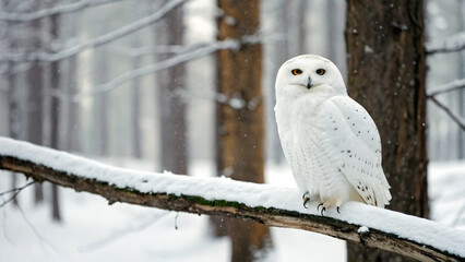 snowy owl on a branch