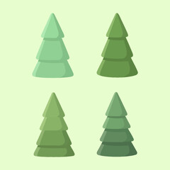 Obraz premium Four green cartoon fir trees in different shades on a light green background.