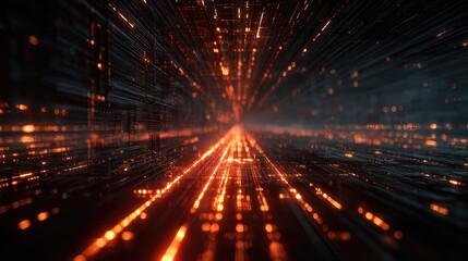 Digital data flowing through abstract futuristic network tunnel