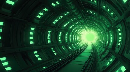 Fototapeta premium Futuristic sci fi tunnel with glowing green light