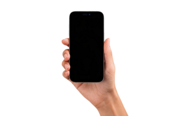 Hand holding phone with blank screen for app demo or responsive design mockup, perfect mobile ads