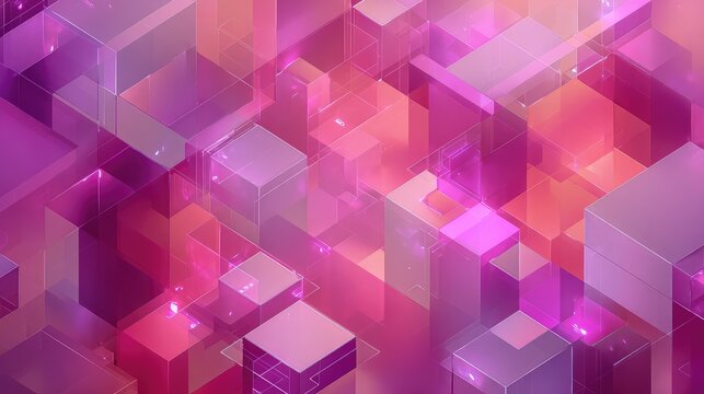 Abstract geometric cubes in purple pink gradient background - Powered by Adobe